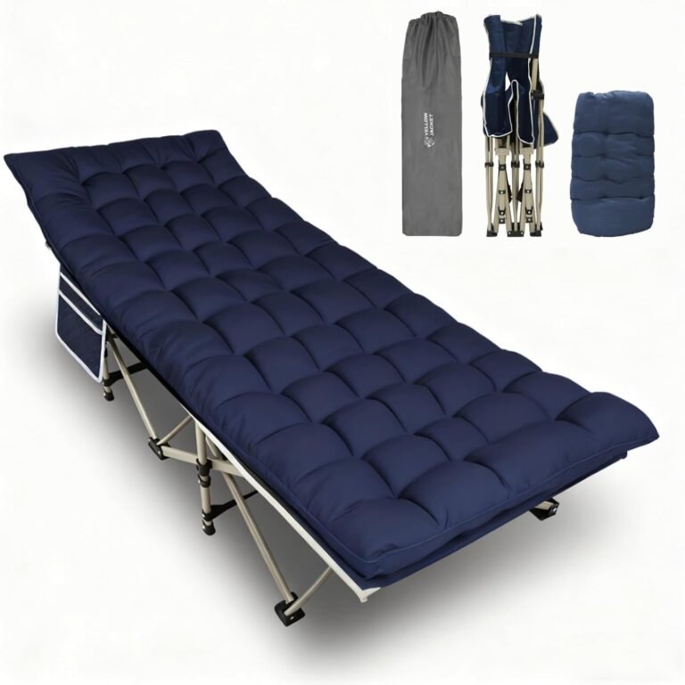 YELLOW JACKET Folding Camping Cot for Adults,600LBS Max Load,28" Wide Sleeping Cot with Removable Thick Mattress Portable Foldable Camping Bed with Carry Bag for Camp,Home,Office,Travel,Blue