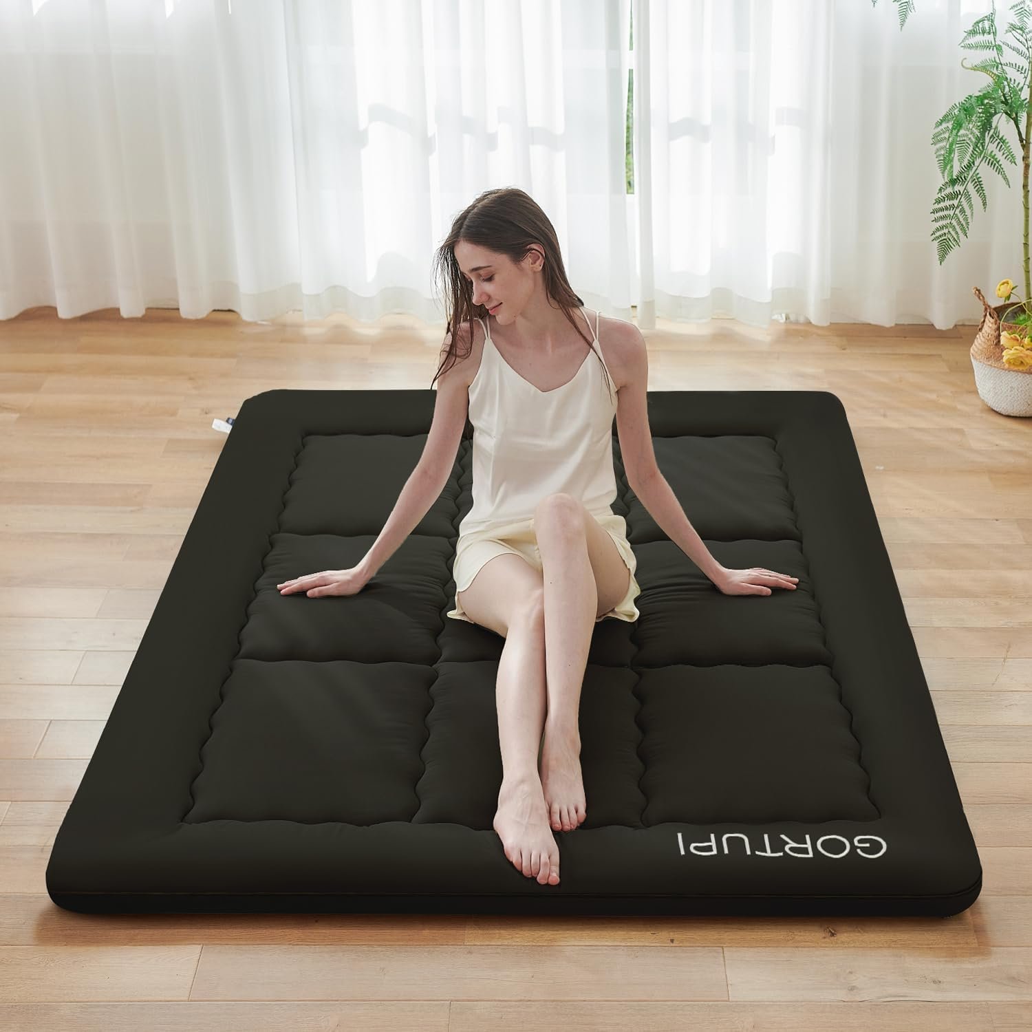 Japanese Floor Mattress,Futon Mattress 3" Black Thicken 100% High Density Comfortable Foam,Foldable Tatami Mat Sleeping Pad,Portable Floor Mattress Sleeping Pad for Adults,Twin Size 39"x 80"
