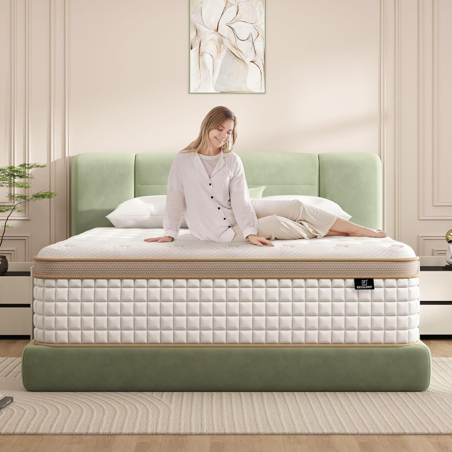 EEN EEN SLEEP Queen Mattress, 12 Inch Hybrid Mattress in a Box, Memory Foam and Individual Pocket Springs, Medium Firm Feel for Pressure Relief, Edge Support, Comfy and Breathable, CertiPUR-US