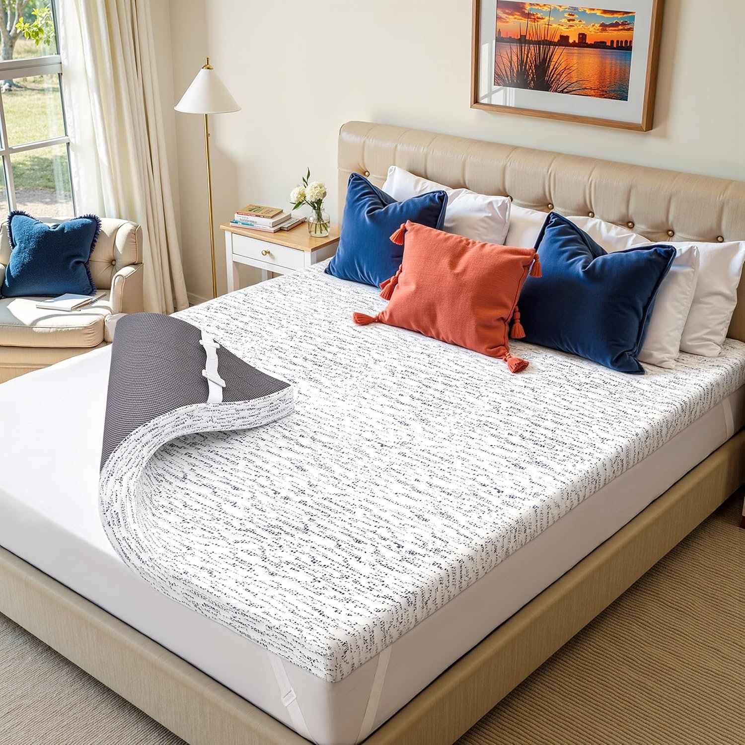 Subrtex Memory Foam Mattress Topper King, 4 Inch Bed Toppers for Pressure Relieving, Soft Mattress Pads with Removable Washable Cover