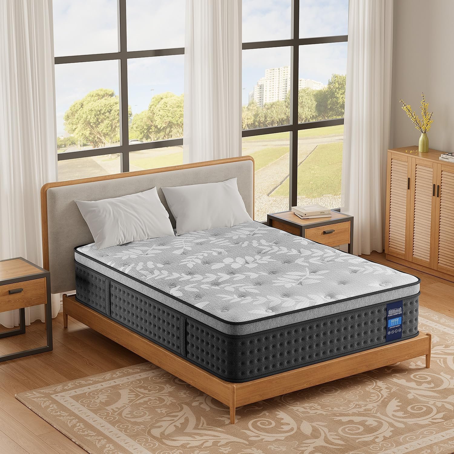 Full Mattress,12 Inch Hybrid Mattress with Gel Memory Foam, Individually Pocket Innerspring Top Mattresses,5 Coils Strong Edge Support, Used for Motion Isolation,100 Night Trial.