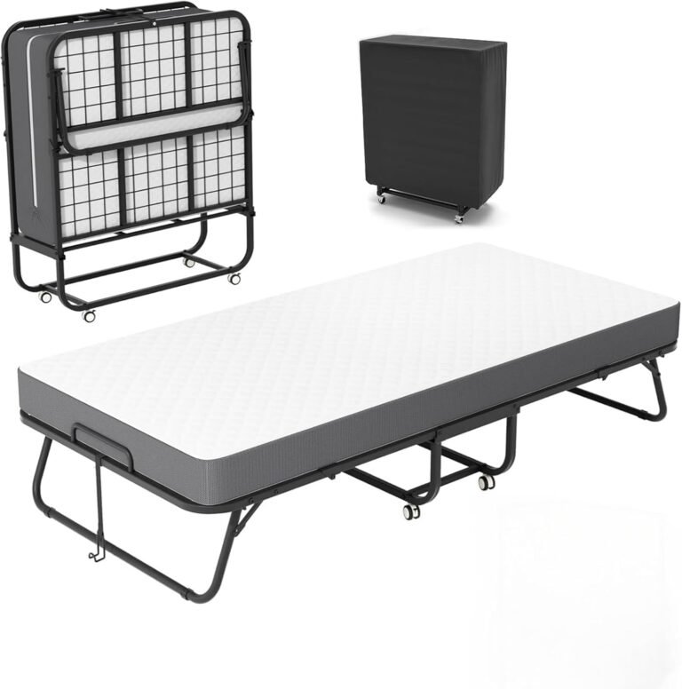 75" x 31" Folding Bed with Mattress for Adults, Portable Foldable Single Beds with Memory Foam Mattress & Super Strong Frame, Convenient Roll Away Guest Bed for Storage
