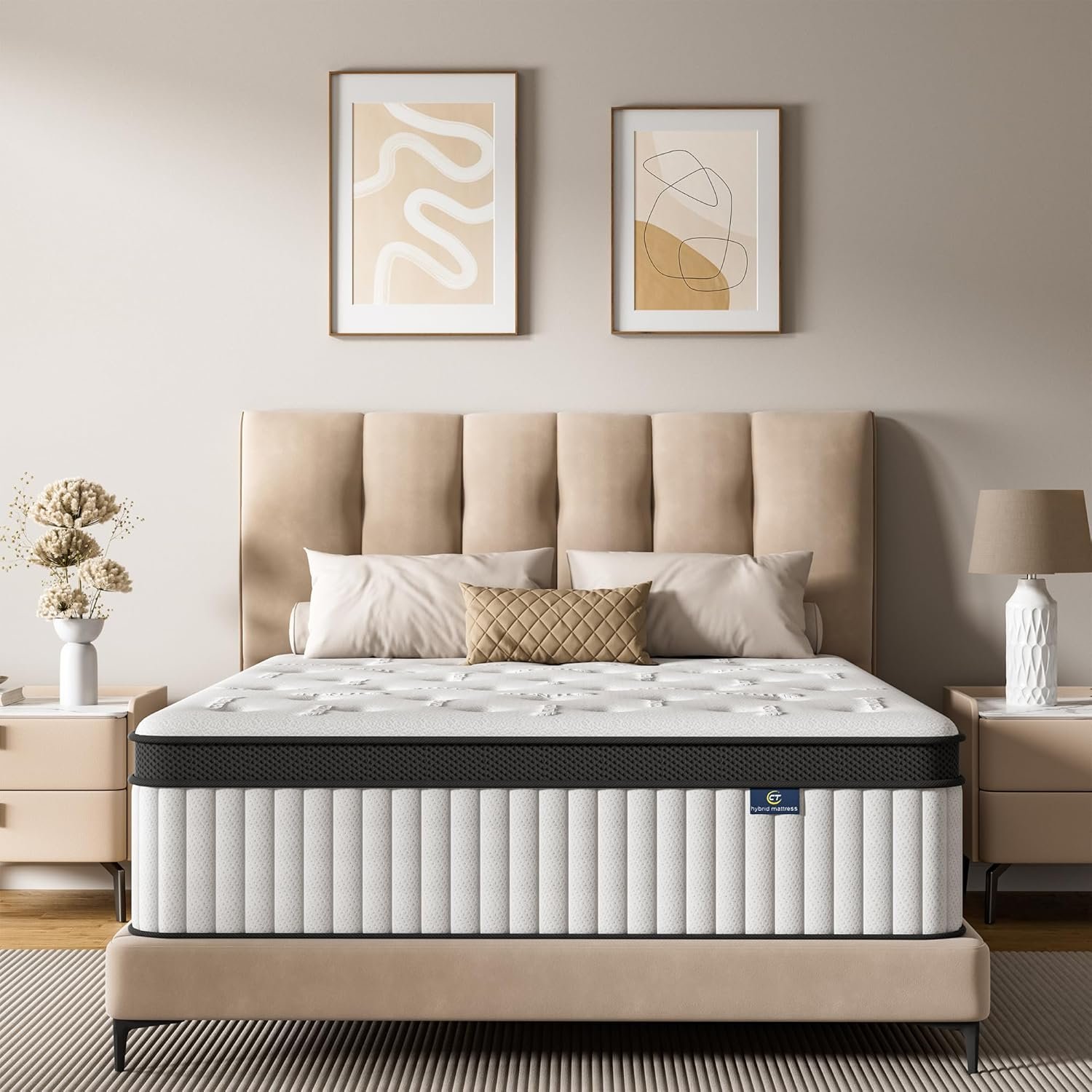 Queen Mattress, 14 Inch Hybrid Mattress in a Box, Memory Foam and Pocket Springs, Fiberglass Free, Soft and Breathable, Medium Firm Feel