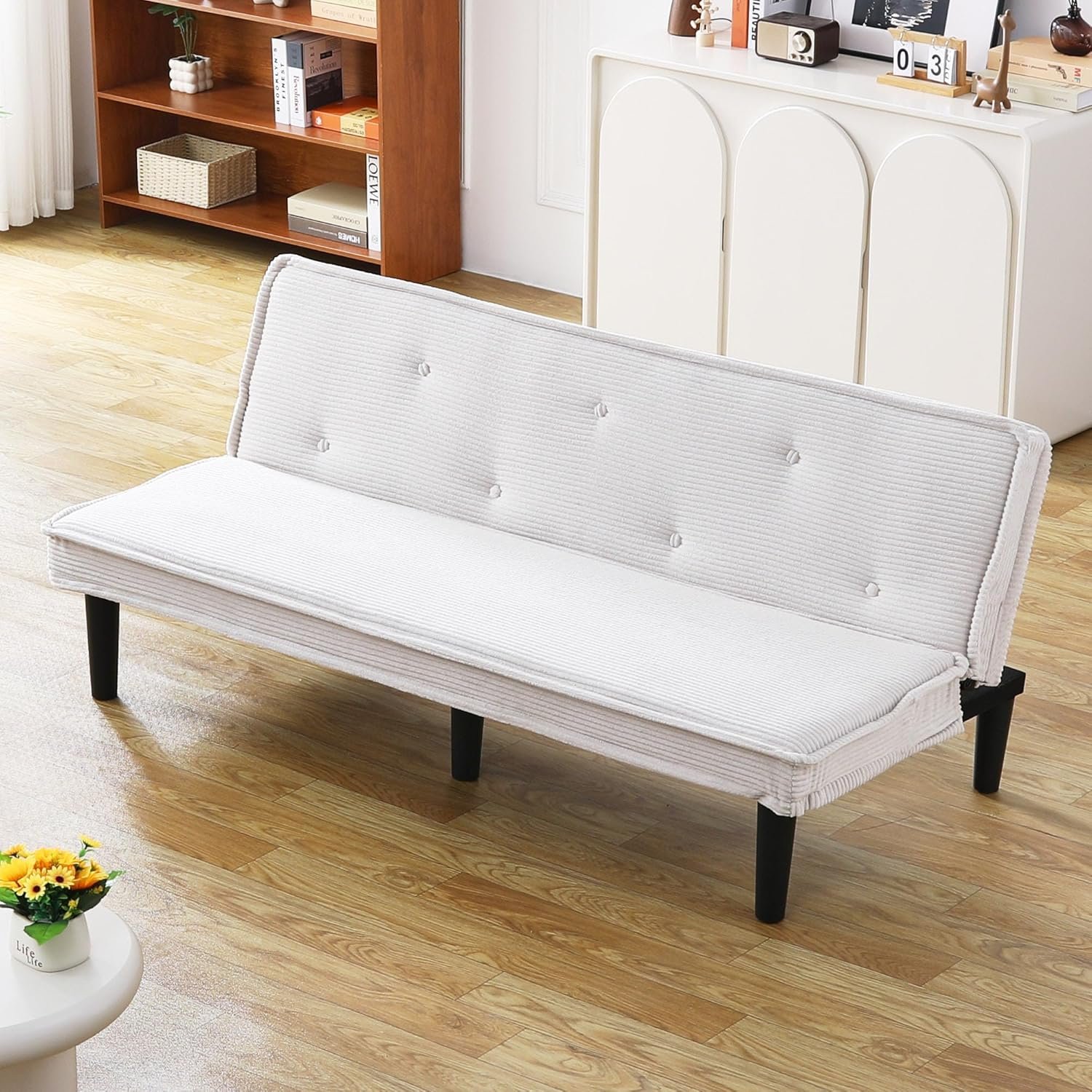 Convertible Futon Sofa Bed, Faux Leather Futon Couch with Adjustable Backrest and Usb Port, Modern Folding Couch For Small Spaces Living Room Sleeper Bed for Living Room,Bedroom,Office (Gray)