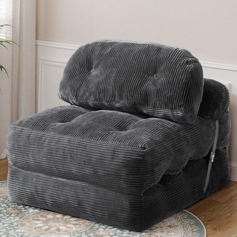 Folding Sofa Bed, Convertible Sleeper Chair with Back Support and Pillow Futon,Boneless Foldable Couch for Living Room/Guest Use/Home Office, Foldable Chair Bed for Adults, Dark Gray