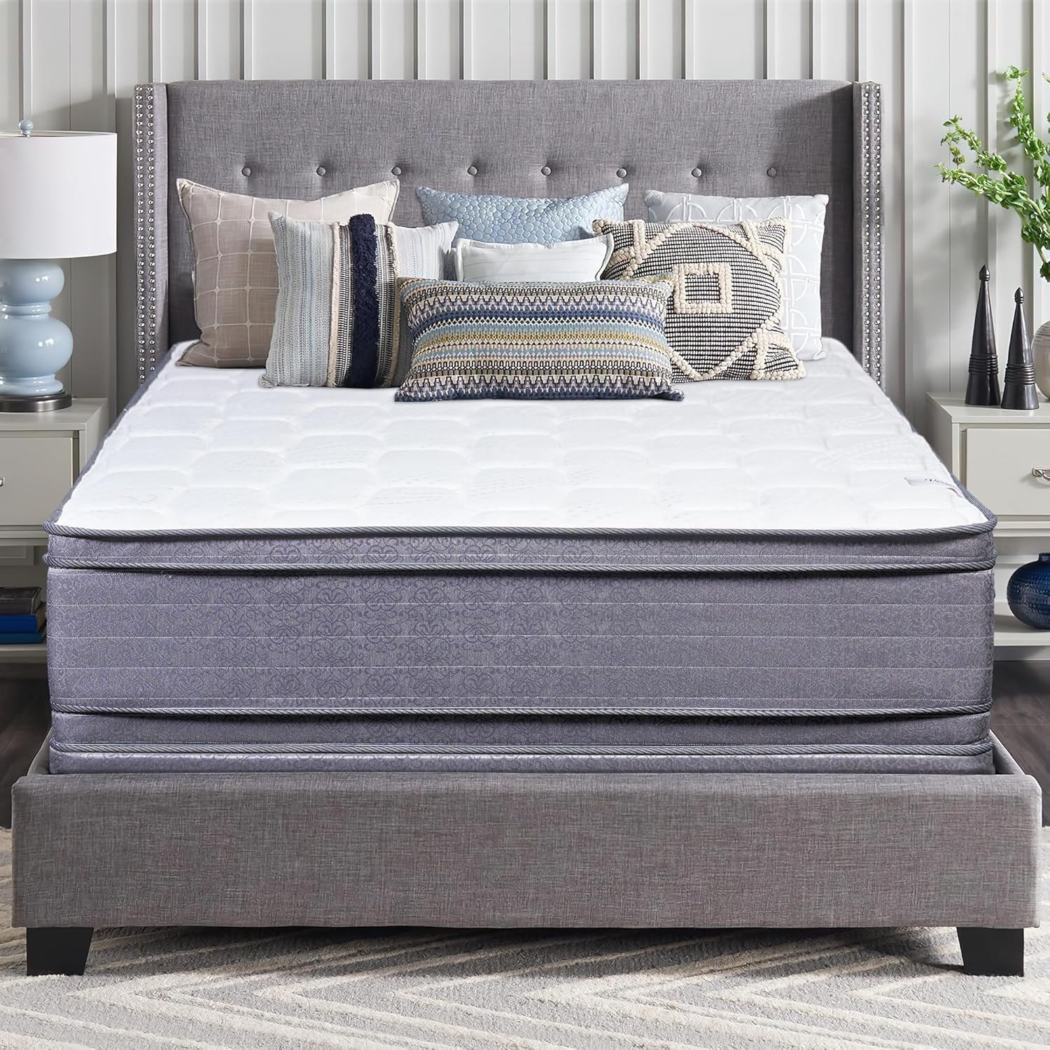 Treaton, 13-Inch Double Sided Firm Foam Encased Euro Top with Exceptional Back Support innerspring Mattress with 8" Box Spring, Full, White