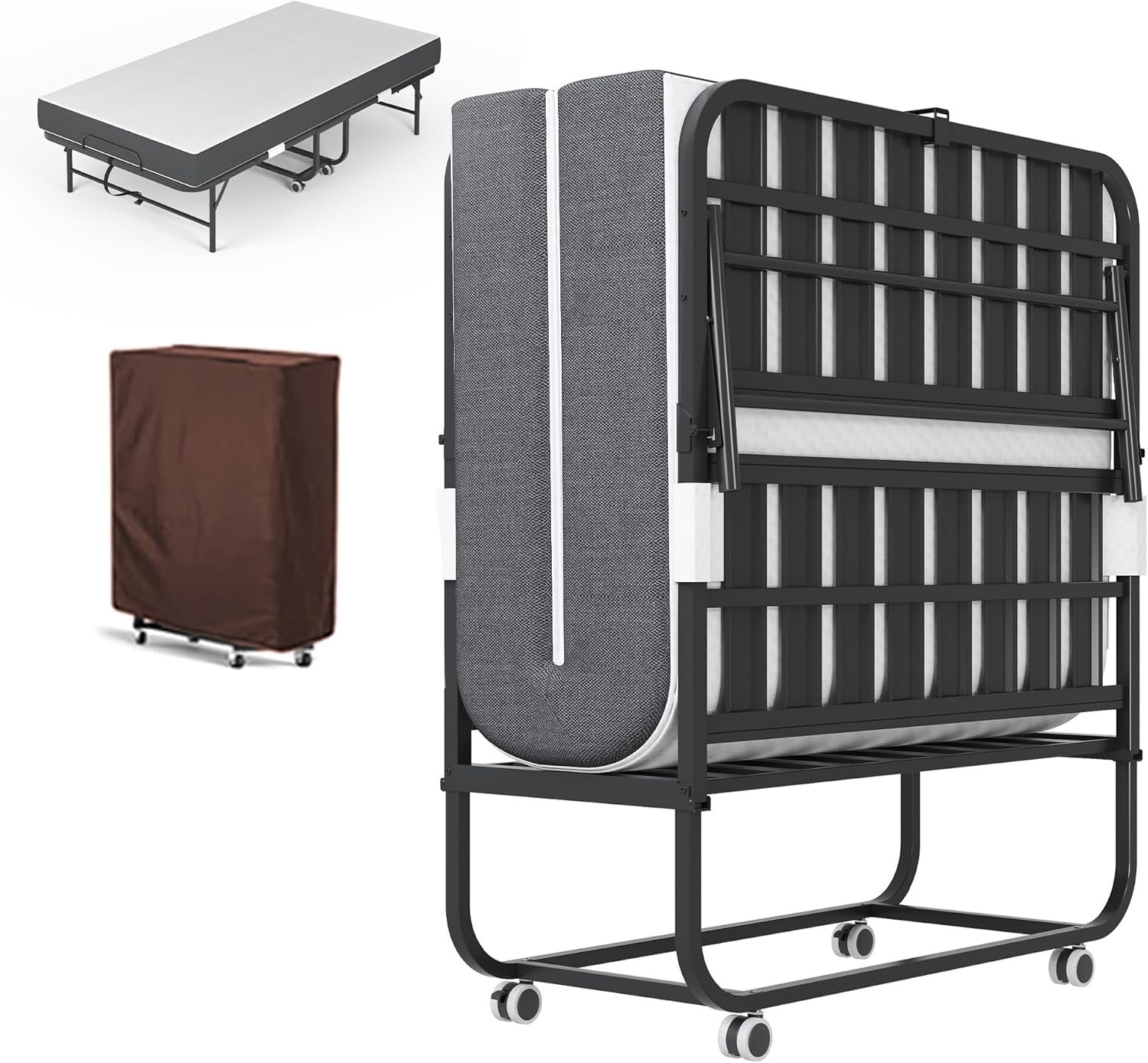Folding Bed with Mattress,Rollaway 5-Inch Memory Foam Foldable Guest Bed for Adults, 500lbs Capacity with Storage Cover and Sturdy Metal Frame,Portable,Space Saving of Easy Storage,75"*37.5"