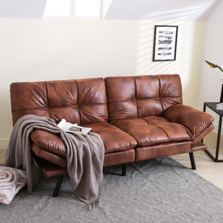 Convertible Futon Sofa Bed,71" Modern Premium Faux Leather Futon Couch with Adjustable Backrest&Armrest,Small Loveseat Sleeper Sofa,Dorm Futonsofa for Apartment,Living Room,Whisky Brown