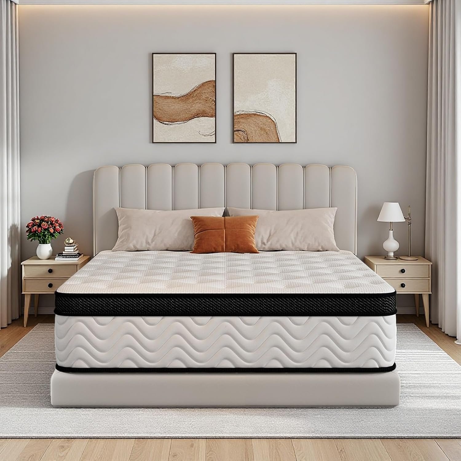 Nelaukoko Queen Mattress, 12 Inch Queen Size Hybrid Mattress in a Box with Pocket Springs and Memory Foam, Motion Isolation and Edge Support, Medium Firm, CertiPUR-US Certified