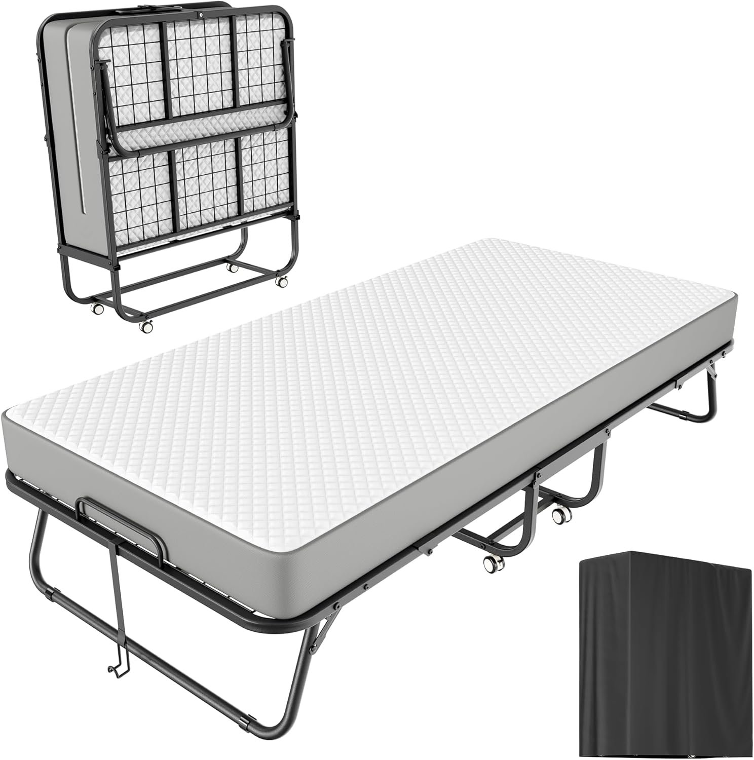 Greenvelly Folding Bed with Mattress,75" x 31" Foldable Beds for Adults, Roll Away-Bed with Metal Frame for Home Office,Guest,Hospital