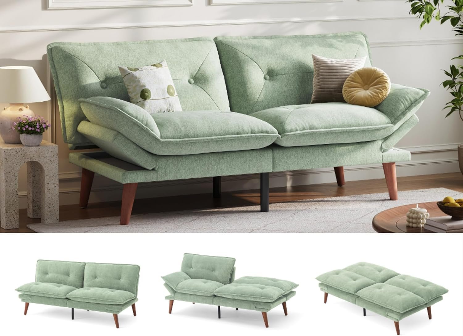 LINSY HOME Futon Sofa Bed, 70" Futon Couch with Adjustable Backrest and Armrest, Comfy Loveseat Convertible Folding Sleeper Sofa Couches for Small Spaces Living Rooms Apartment Office