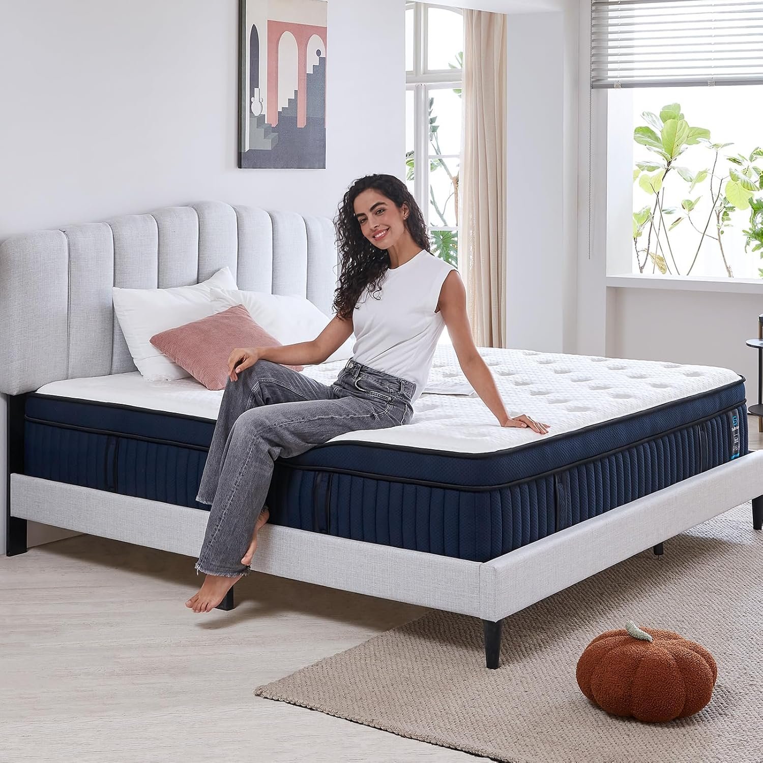 Suiforlun 14 Inch Cal King Mattress with Ice Silk Cover, Euro Top Hybrid Gel Memory Foam with 7-Zone Pocketed Coils, Medium Firm California King Size Mattress for Pressure Relief
