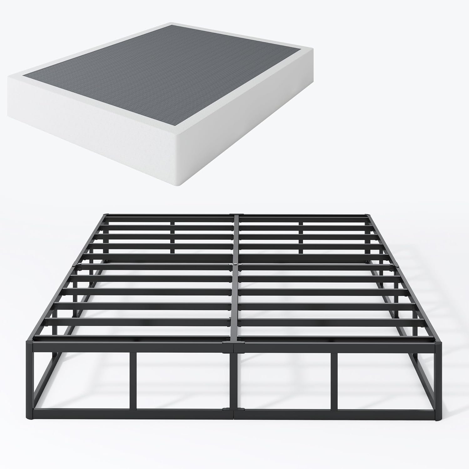 SHLAND Box Springs King Size 9 Inch High Profile Box Spring Strong Metal Frame Mattress Foundation with Fabric Cover, Easy Assembly