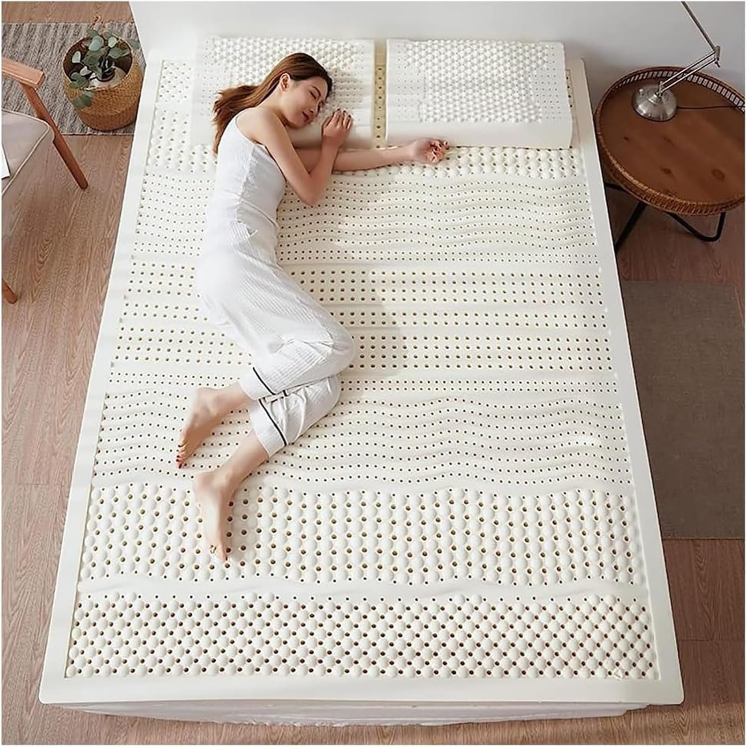 Natural Latex Topper,Organic Latex Mattress Topper Compression and No Deformation,Honeycomb Pore Ventilation,Soft and Comfortable(3in,160x200cm(63x79in))