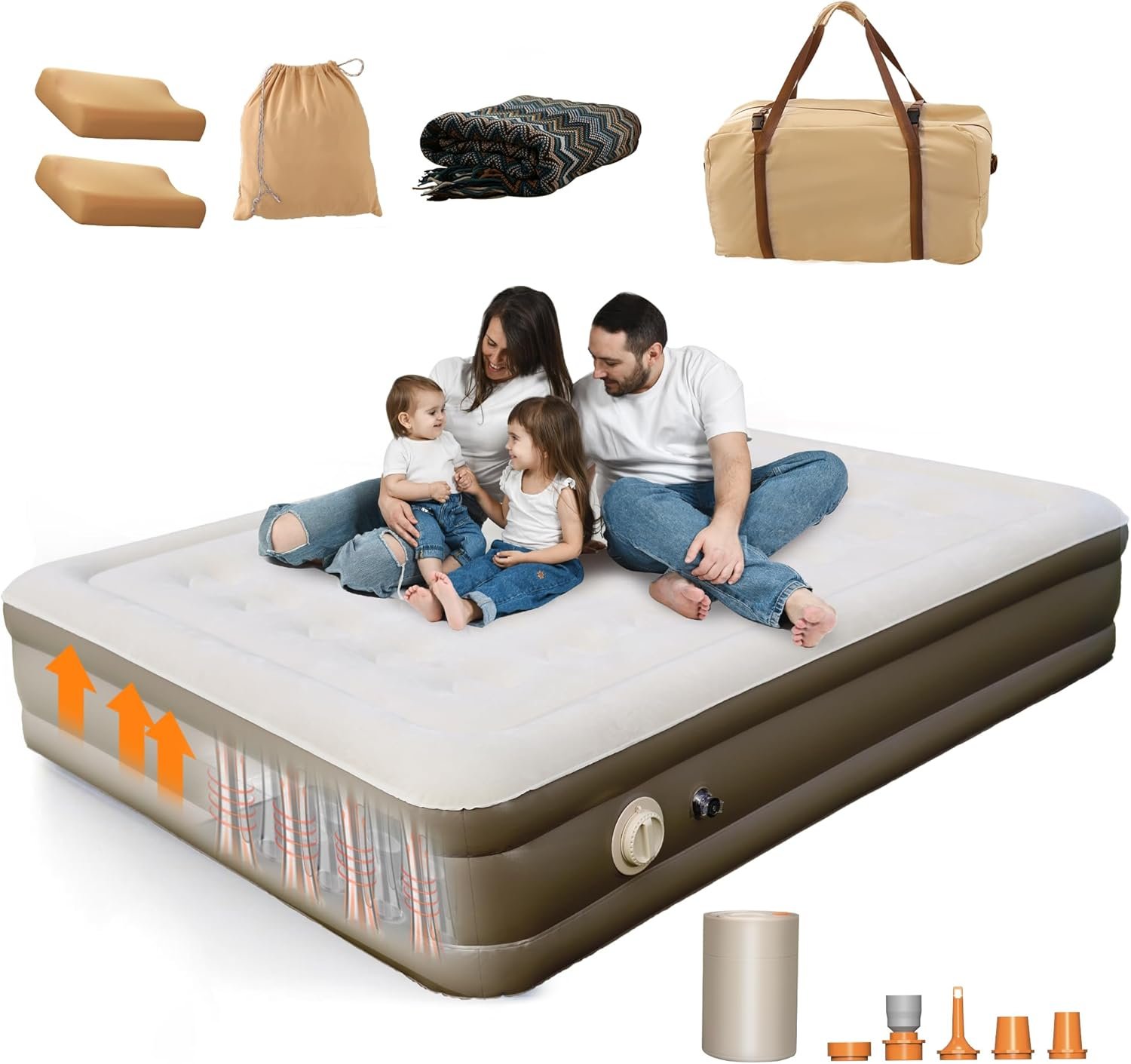 Aerogogo Luxury Air Mattress Set Queen air Bed with Built-in Rechargeable Detachable Pump, 661 lbs Strong Support Wireless Inflatable Mattress, Luxury Double Airbed Adjustable Blow Up Mattress