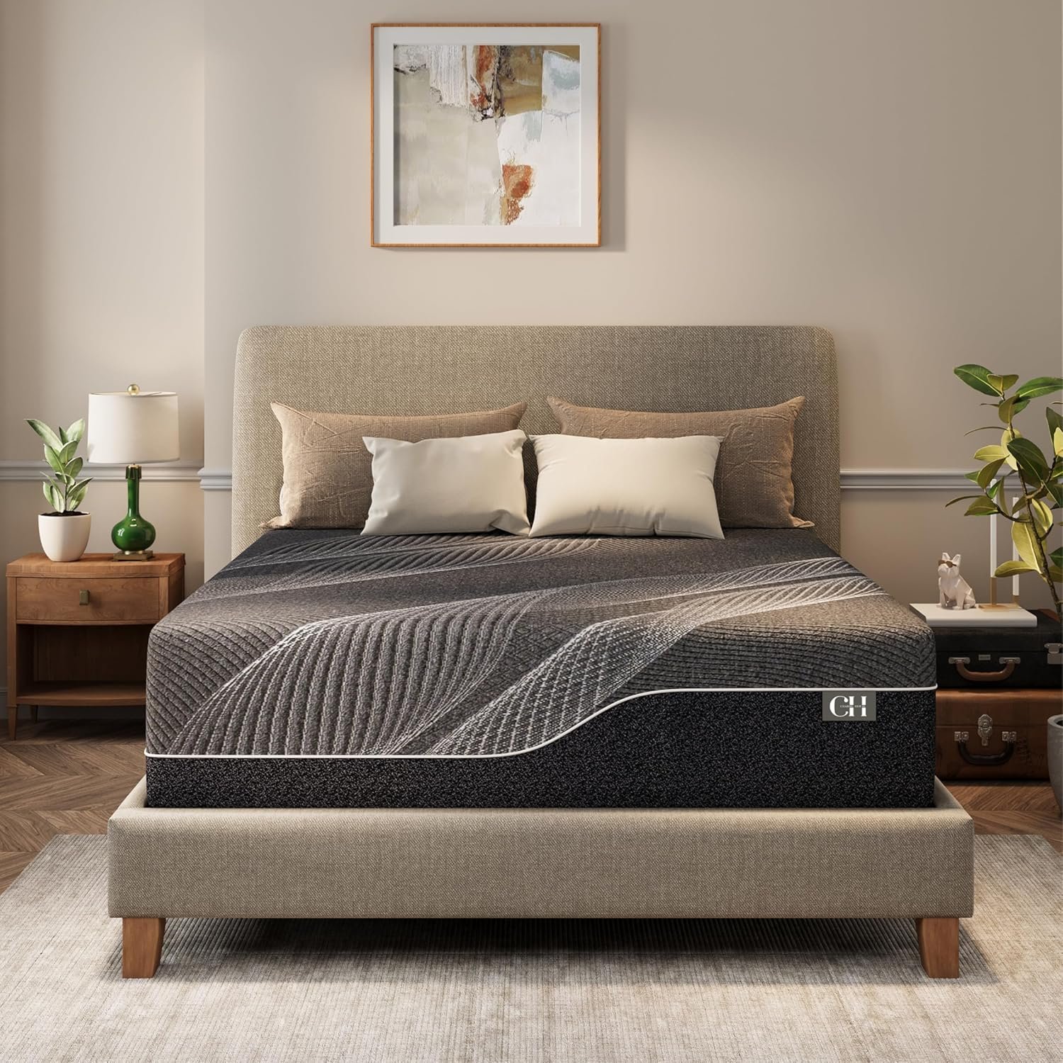 CH Charme House 14 Inch Queen Mattress, Bamboo-Charcoal Memory Foam Mattress, Cooling & Pressure Relief, Bed in a Box, Foam Made in USA & CertiPUR-US Certified, 60'x80'x14', Black