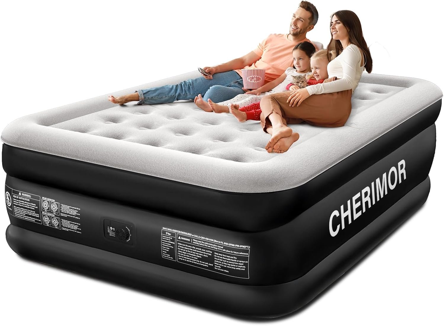 CHERIMOR Queen Air Mattress with Built-in Pump, 18" Raised Comfort, 48Hr Leak-Proof Test, Upgraded Honeycomb Pillar Design, Supports 800 lbs, 3-Min Inflation-Inflatable Bed for Home Guests & Camping