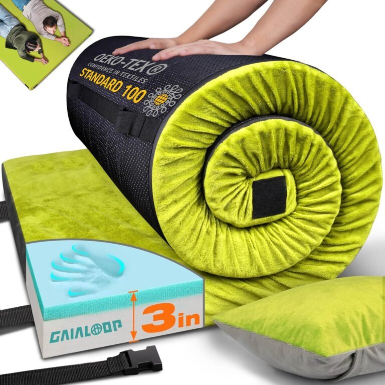 3 Inch Memory Foam Camping Mattress, Dual Layer Thick Sleeping Camp Pad for Car Tent Cot, Roll-Up Portable Glamping Floor Bed for Guests Sleepover
