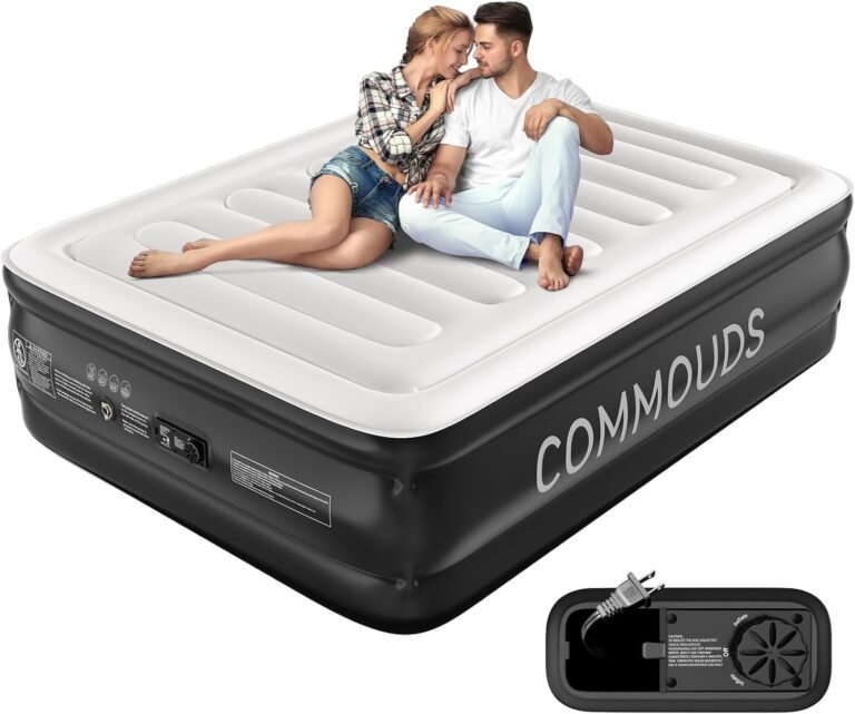 COMMOUDS Queen Air Mattress with Built-in Pump, 18" Raised Blow up Mattress, Comfort Inflatable Mattress with Waterproof Flocked Top, Portable Airbed for Guests, Camping, Home & Travel Use, 660lbs Max