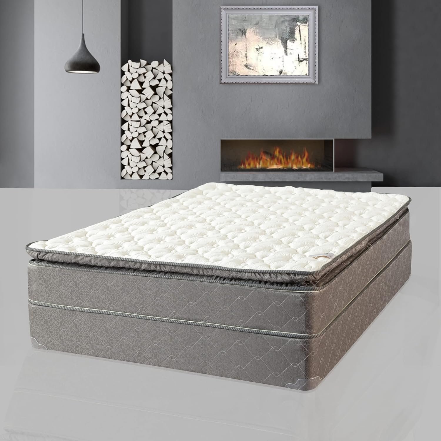 Greaton, 10-Inch Medium Plush Pillowtop Innerspring Mattress with 8" Wood Box Spring, Full