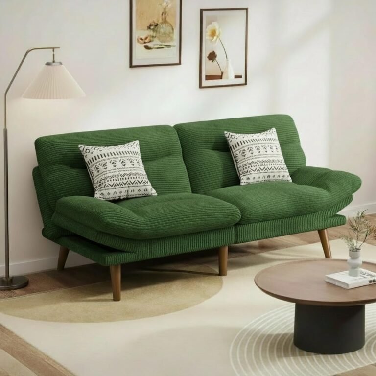 Pipishell Futon Sofa Bed, Modern 66" Futon Couch Convertible to Bed & Lounger, Compact Size, Corduroy Loveseat, Durable Construction - Fits Small Spaces, Apartments,Study Room(Seaweed Green, 66 Inch)