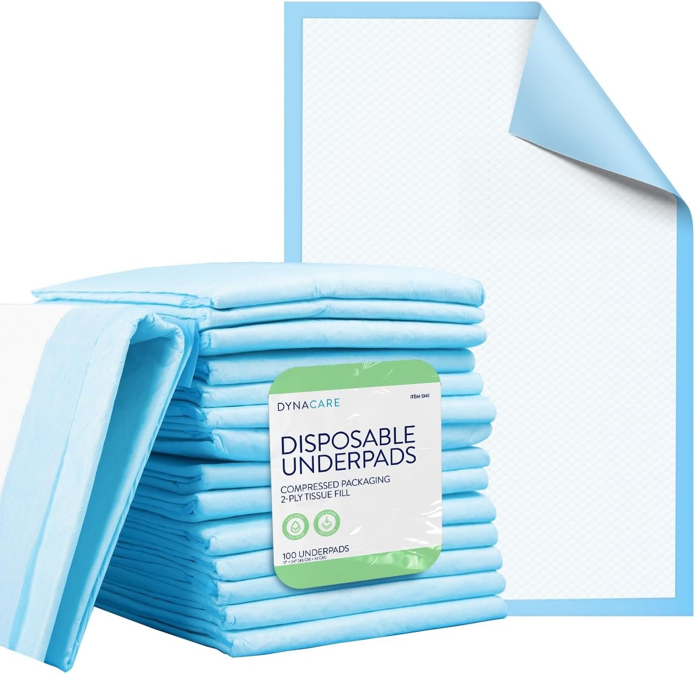 Dynarex Disposable UnderPad, 17" x 24", 22g, 100 Count, Medical-Grade Incontinence Bed Pad to Protect Sheet, Mattresses, and Furniture | and Furniture