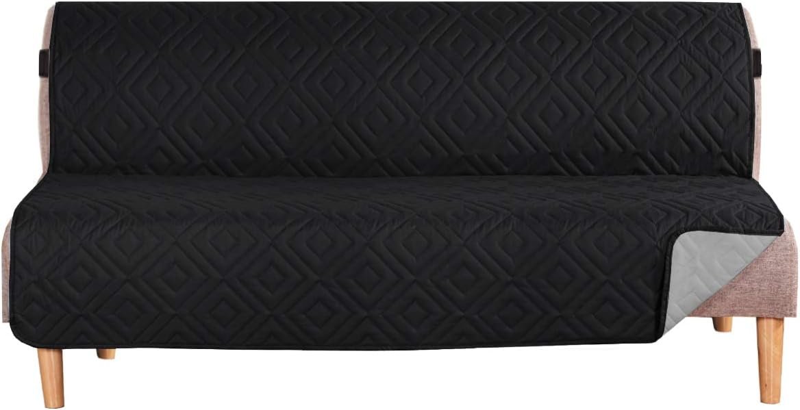 H.VERSAILTEX Futon Cover Reversible Sofa Slipcover Furniture Protector Water Resistant 2 Inch Wide Elastic Straps Sofa Bed Pets Kids Dog Cat Fit Sitting Width Up to 70"(Futon, Black/Grey)