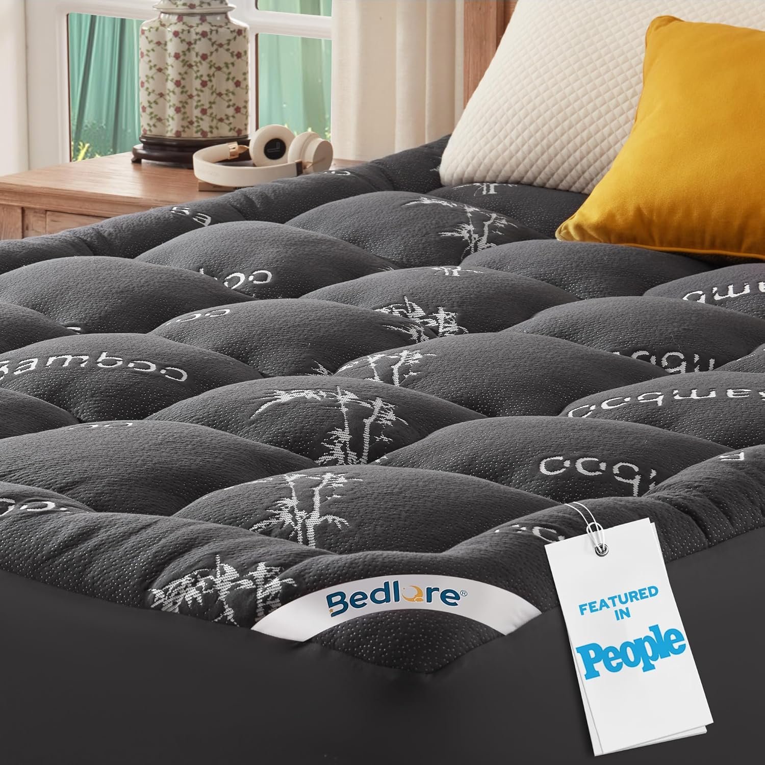 BEDLORE Queen Mattress Topper Viscose Derived from Bamboo, Thick Pillow Top Mattress Pad with Stretchable Pockets for 6-18 inches Mattress, Soft Mattress Topper for Back Pain Relief(Dark Gray)