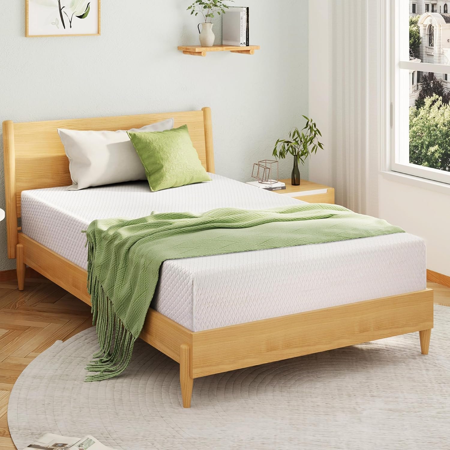 EGOHOME Full Size Memory Foam Mattress, 8 Inch Bed Mattress in A Box with Cooling Green Tea Gel, Pressure Relief with Medium Firm Support, CertiPUR-US Certified, 75''L x 54''W, 37.3 pounds White
