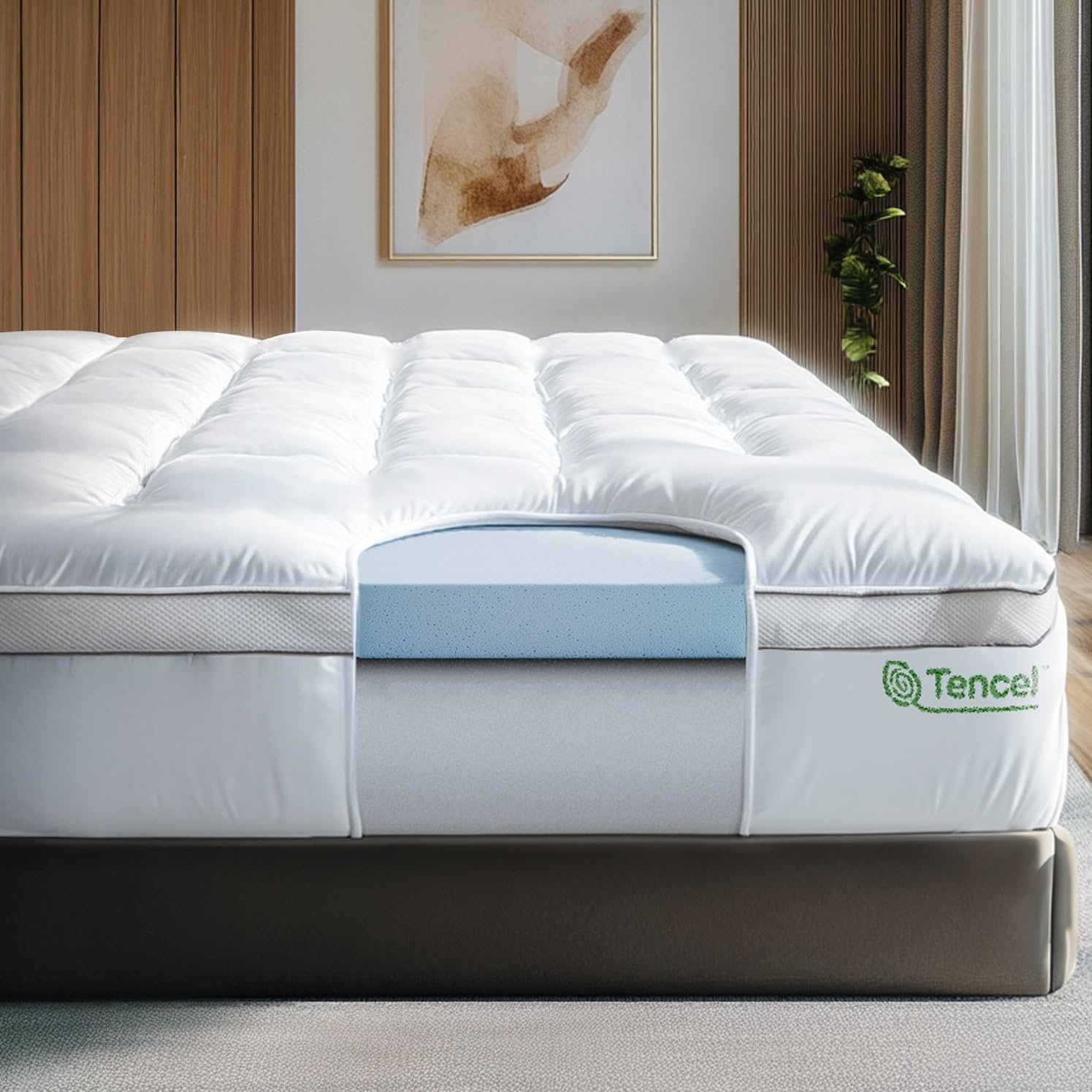 ViscoSoft 4 inch Full XL Mattress Topper - Cooling Memory Foam Bed Topper for College Dorm - Pillow Top Dual Layer Extra Long Mattress Pad - Dorm Room Essentials - Hybrid Lux