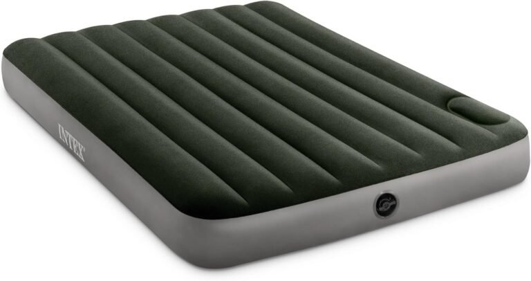 Intex 64762E Dura-Beam Standard Downy Air Mattress: Fiber-Tech – Full Size – Built-in Foot Pump – 10in Bed Height – 300lb Weight Capacity