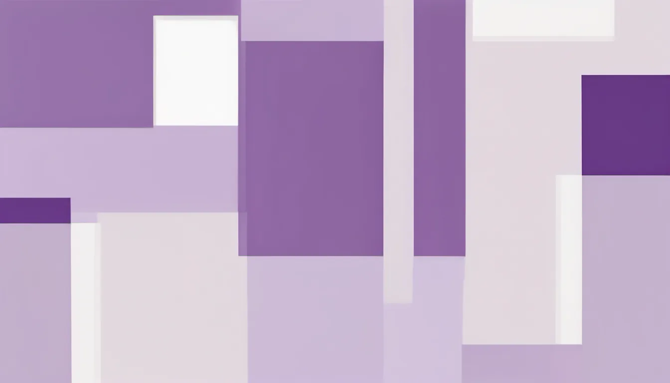 Abstract balanced blocks illustration in violet and pale lilac on white — decorative header for Innerspring Mattresses Guide